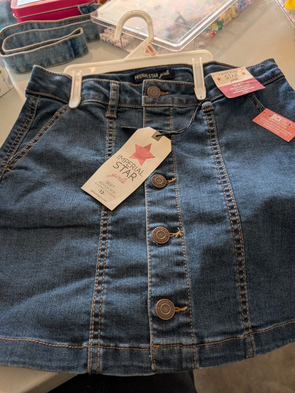 Imperial Star Girls Dark Blue Button-Front Denim Skirt